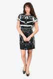 Hermes Black/White Silk Graphic Print Dress with Belt Size 36