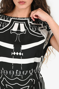 Hermes Black/White Silk Graphic Print Dress with Belt Size 36