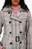 Burberry Taupe Nylon Tartan Pattern Trench Coat With Belt Size 4