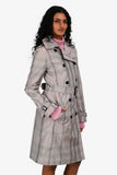 Burberry Taupe Nylon Tartan Pattern Trench Coat With Belt Size 4