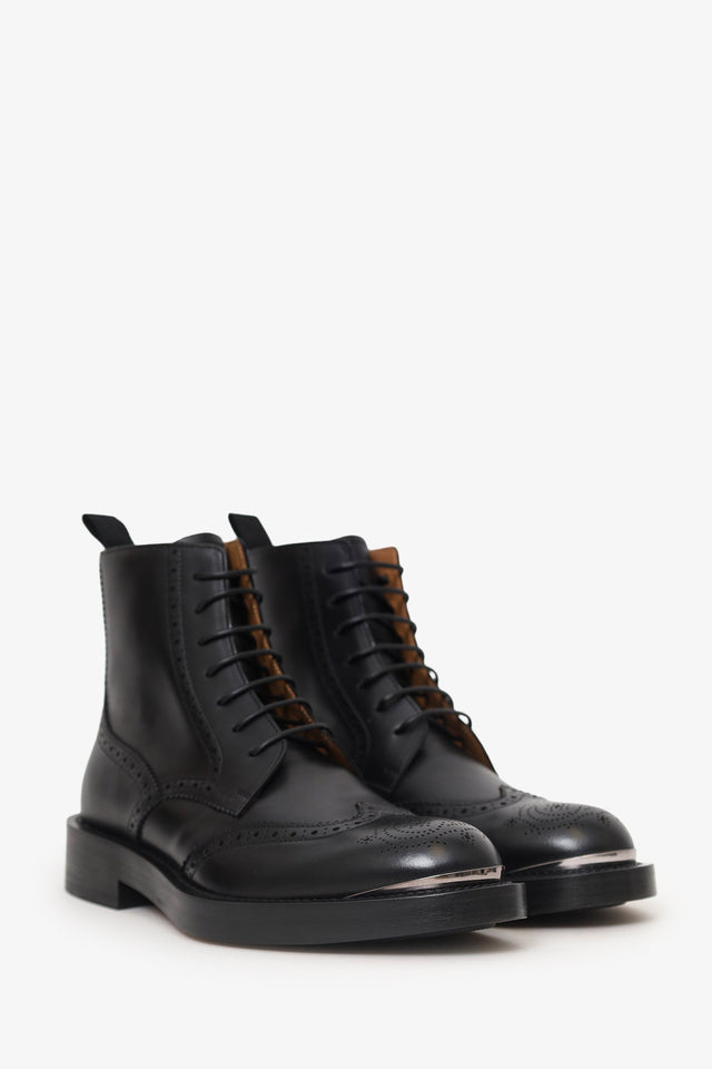 Christian Dior Black Leather 'Diorunit' Brogue Combat Boots Size 41