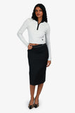 Prada 2021 Black Nylon Logo Waistband Midi Skirt Size 38