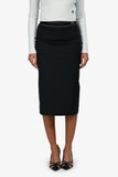 Prada 2021 Black Nylon Logo Waistband Midi Skirt Size 38