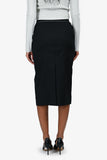 Prada 2021 Black Nylon Logo Waistband Midi Skirt Size 38