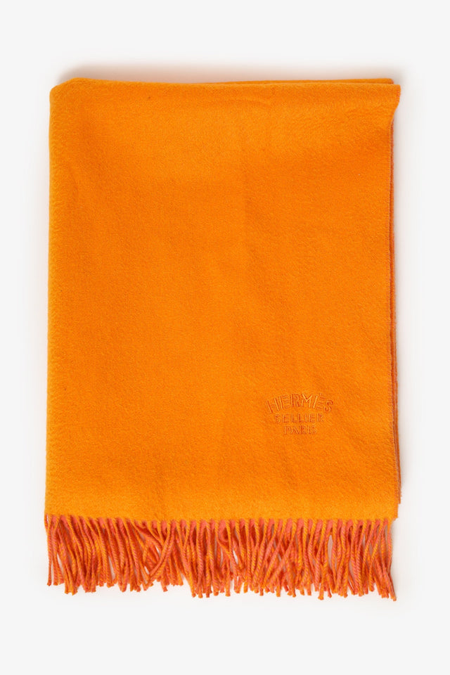 Hermes Orange/Pink Cashmere Double Face Stole