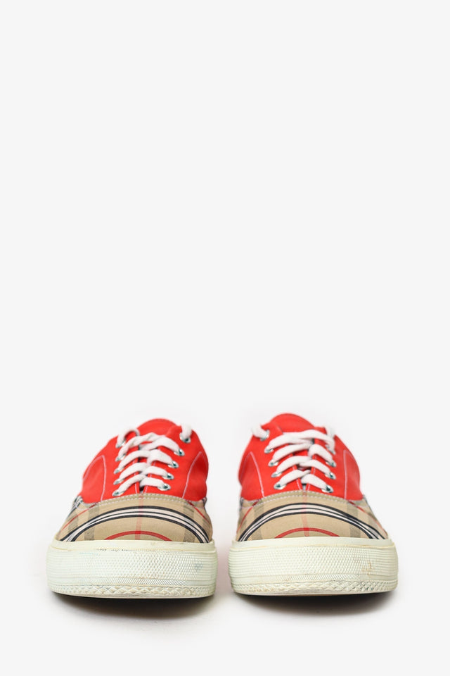 Burberry Red/Nova Check 'Skate' Low Top Shoes Size 45