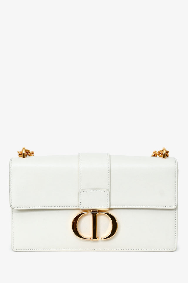 Christian Dior White Leather '30 Montaigne East-West' Crossbody Bag With Chain
