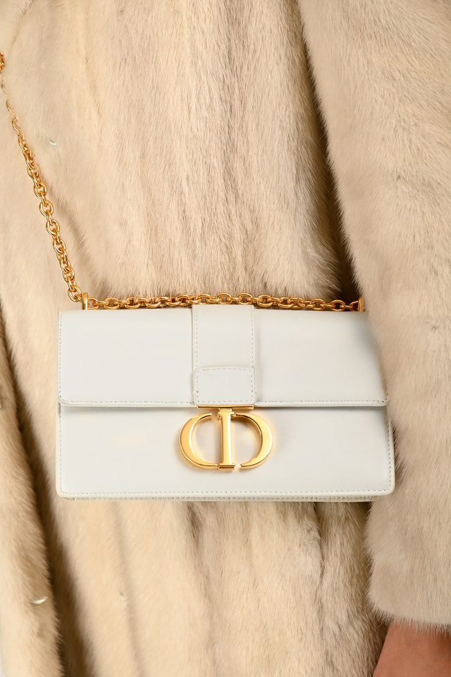 Christian Dior White Leather '30 Montaigne East-West' Crossbody Bag With Chain