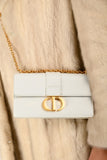Christian Dior White Leather '30 Montaigne East-West' Crossbody Bag With Chain