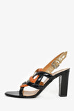 Hermes Black/Orange Patent 'Chain d'Ancre' Heeled Sandals Size 38