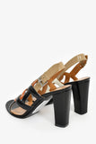 Hermes Black/Orange Patent 'Chain d'Ancre' Heeled Sandals Size 38