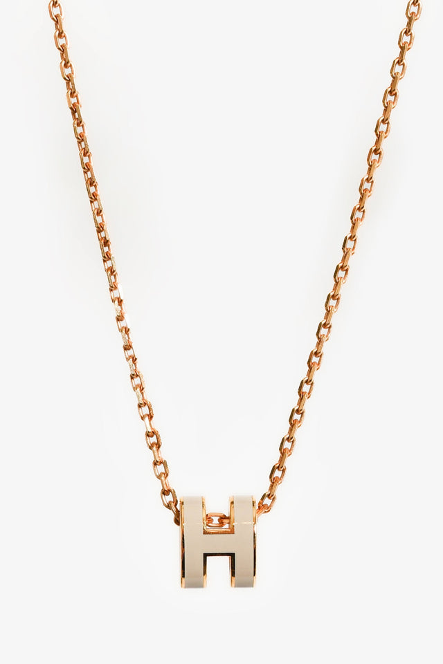 Hermes Rose Gold Toned/Taupe Enamel H Pop Necklace