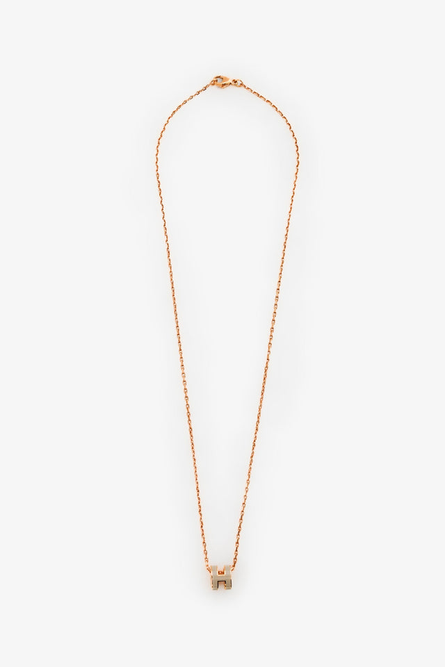 Hermes Rose Gold Toned/Taupe Enamel H Pop Necklace