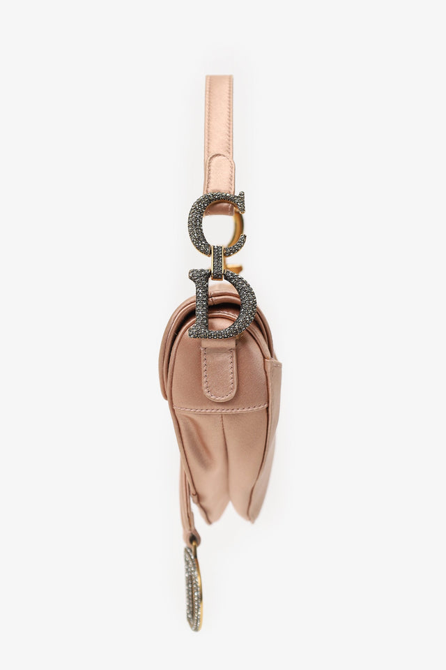 Christian Dior 2019 Pink Satin Crystal Embellished Mini Saddle Bag