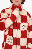 Louis Vuitton x Nigo 2022 Cream/Brick Red Checkered Fleece Zip-Up Jacket Size L Mens