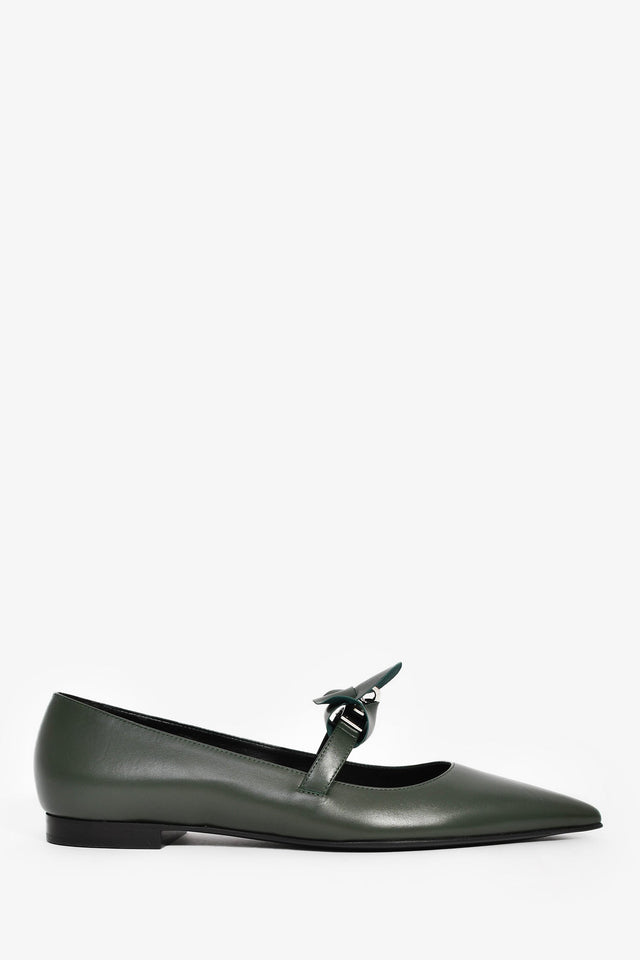 Hermes Green Leather Kelly Mary Jane Flats Size 38