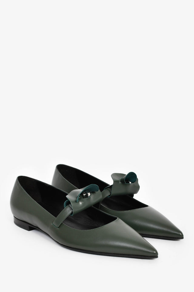 Hermes Green Leather Kelly Mary Jane Flats Size 38
