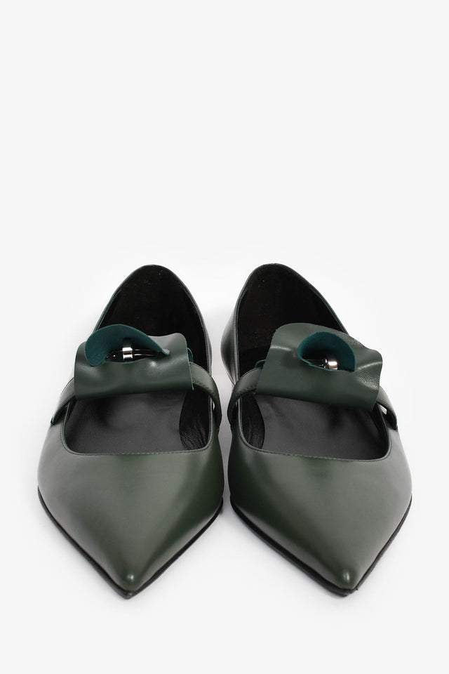Hermes Green Leather Kelly Mary Jane Flats Size 38