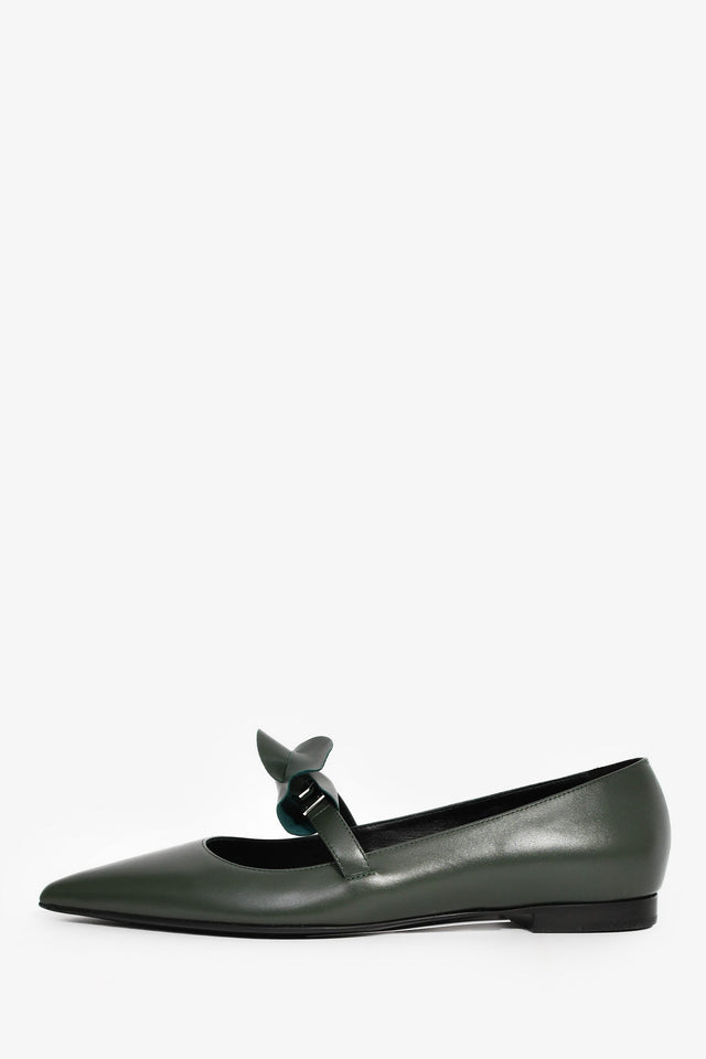 Hermes Green Leather Kelly Mary Jane Flats Size 38
