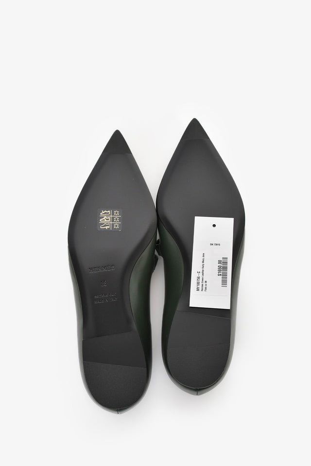 Hermes Green Leather Kelly Mary Jane Flats Size 38