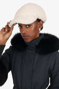 Prada White Wool Teddy Baseball Cap Size L