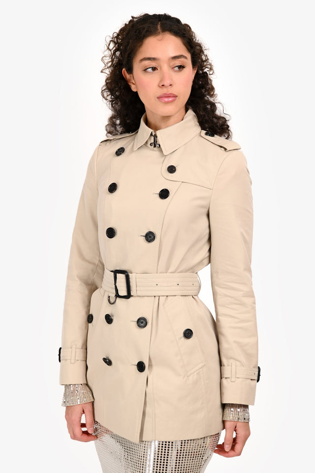 Burberry Cream Double Breasted Belted Short Trench Size 4