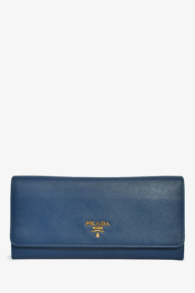 Prada Blue Saffiano Wallet On Chain