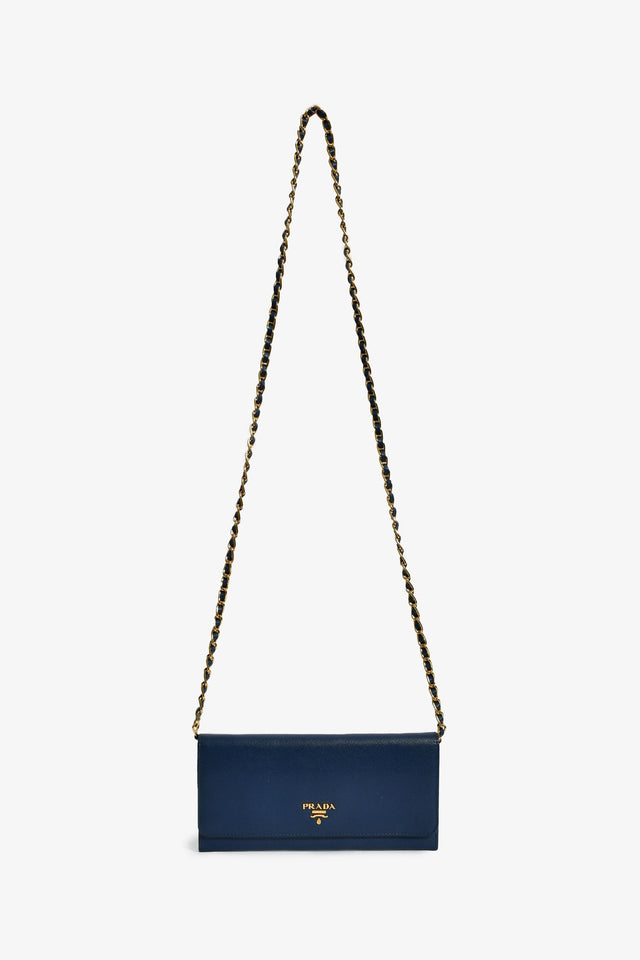 Prada Blue Saffiano Wallet On Chain