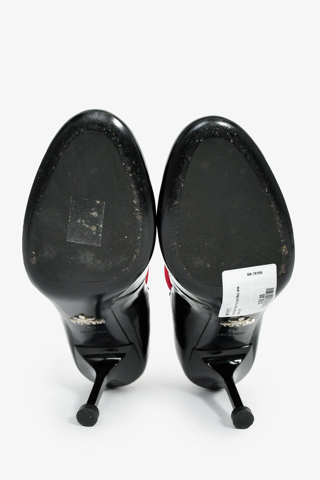 Prada Black Patent Pink Cord Mary Jane Heels Size 38
