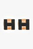 Hermes Gold Tone Metal/Black Enamel H Cube Earrings