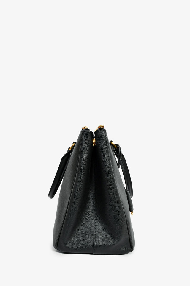 Prada Black Saffiano Leather Double Zip Tote