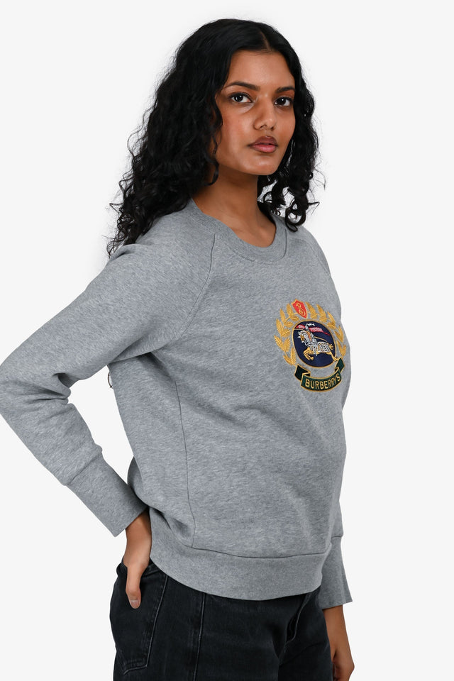 Burberry Grey Logo Embroidered Crewneck Sweater Size XS