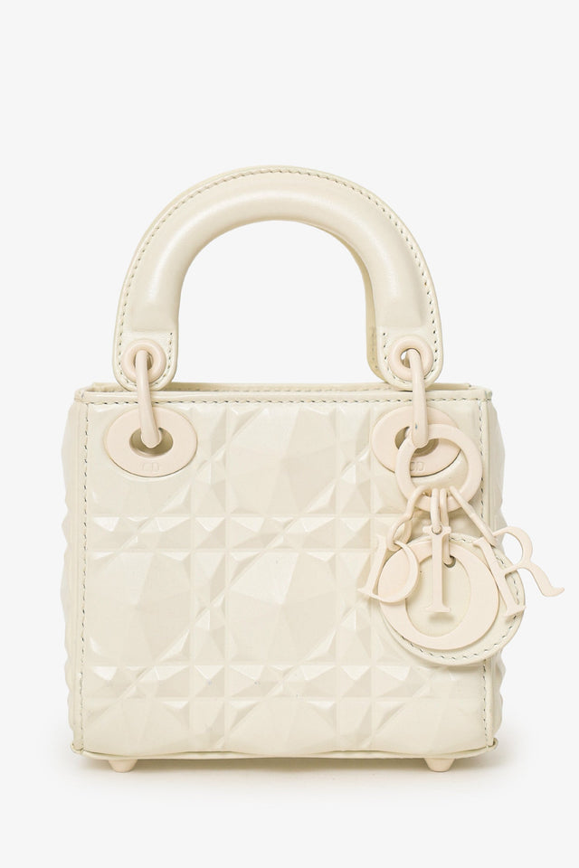 Christian Dior 2022 White Ultra Matte Calfskin Cannage Diamond Motif Micro Lady Dior