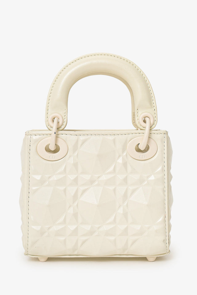 Christian Dior 2022 White Ultra Matte Calfskin Cannage Diamond Motif Micro Lady Dior