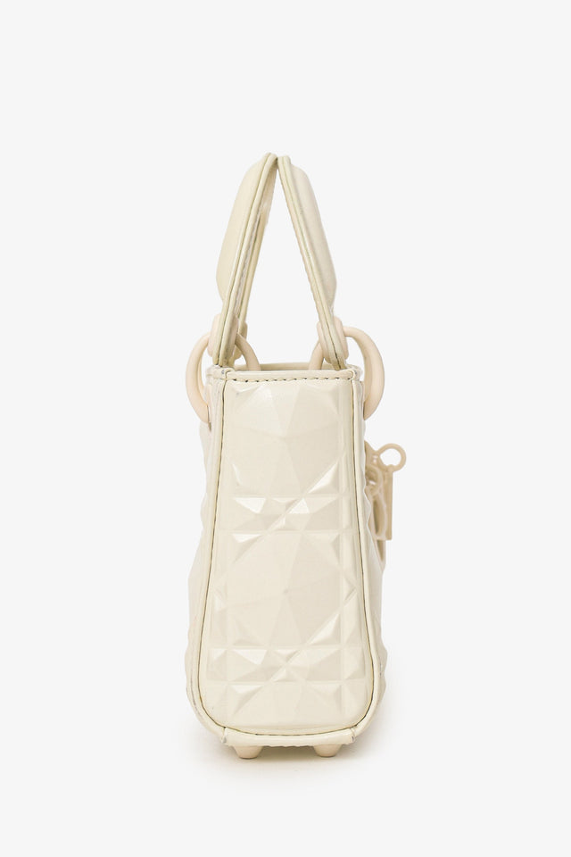 Christian Dior 2022 White Ultra Matte Calfskin Cannage Diamond Motif Micro Lady Dior