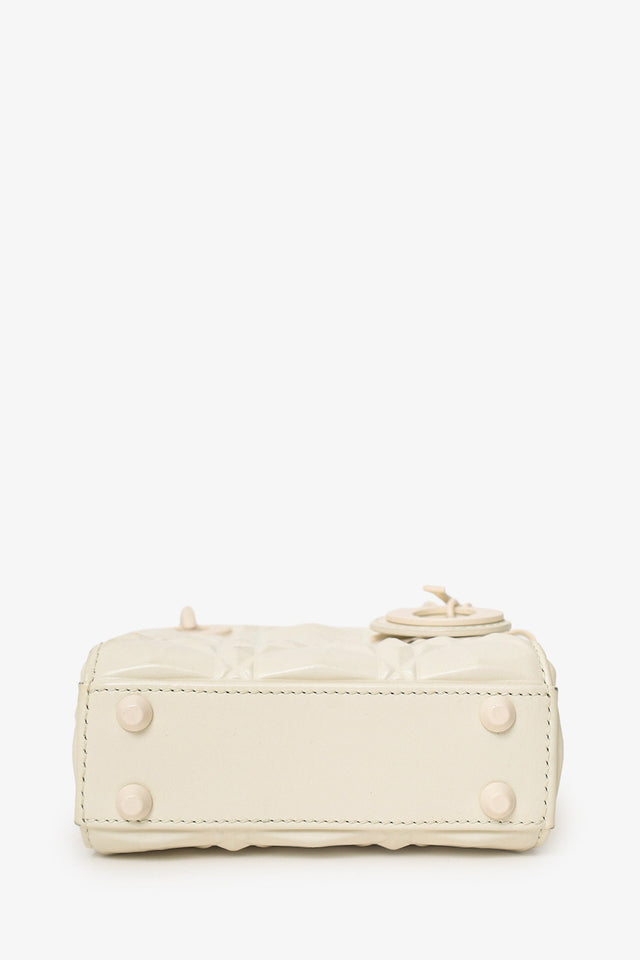 Christian Dior 2022 White Ultra Matte Calfskin Cannage Diamond Motif Micro Lady Dior