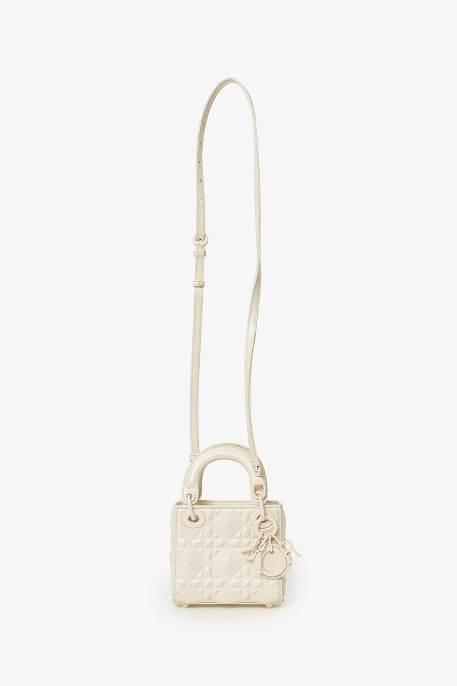 Christian Dior 2022 White Ultra Matte Calfskin Cannage Diamond Motif Micro Lady Dior