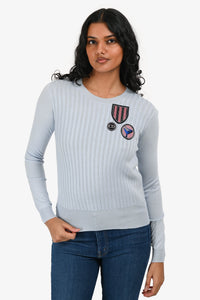 Christian Dior Blue Cashmere/Wool Patch Detail Sweater Size 4 US