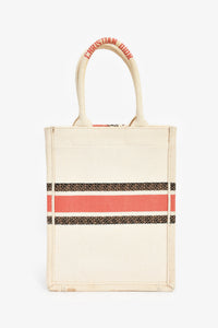 Christian Dior 2020 Cream 'Fleurs Bibliques' Canvas Vertical Mini Book Tote
