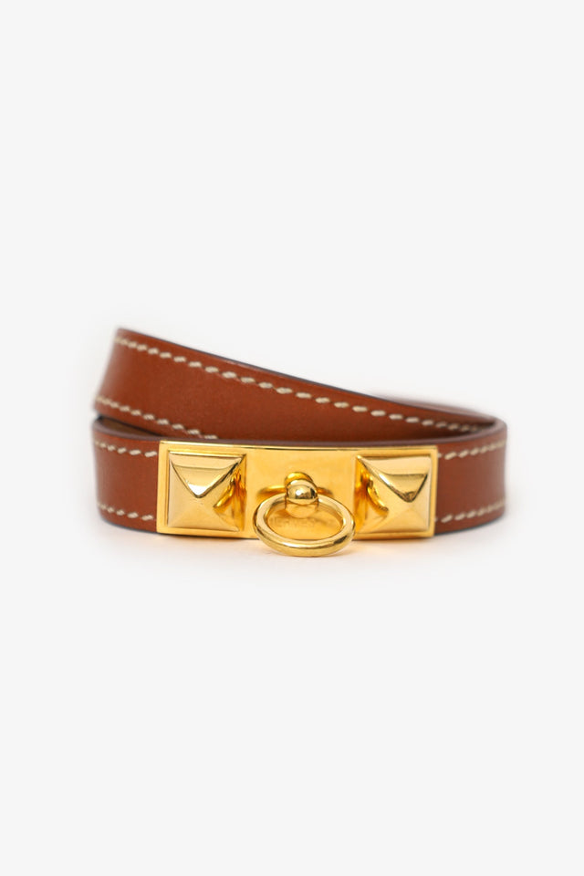 Hermes Brown Swift Leather Rivale Double Tour Bracelet