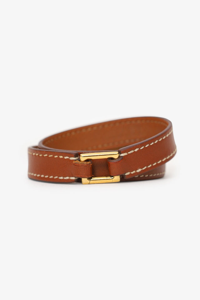 Hermes Brown Swift Leather Rivale Double Tour Bracelet