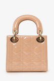 Christian Dior Beige Cannage Patent Leather Mini Lady Dior With Strap
