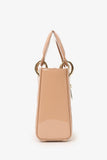 Christian Dior Beige Cannage Patent Leather Mini Lady Dior With Strap