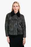 Prada 2016 Black/White Herringbone Goat Fur Collared Jacket Size 40