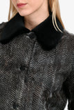 Prada 2016 Black/White Herringbone Goat Fur Collared Jacket Size 40