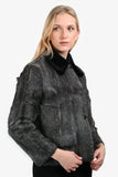 Prada 2016 Black/White Herringbone Goat Fur Collared Jacket Size 40