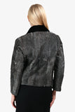 Prada 2016 Black/White Herringbone Goat Fur Collared Jacket Size 40