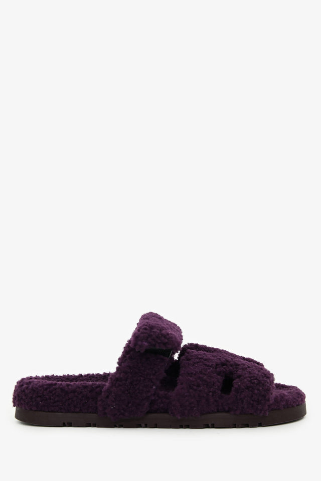 Hermes Purple Shearling Leather Chypre Sandals Size 36