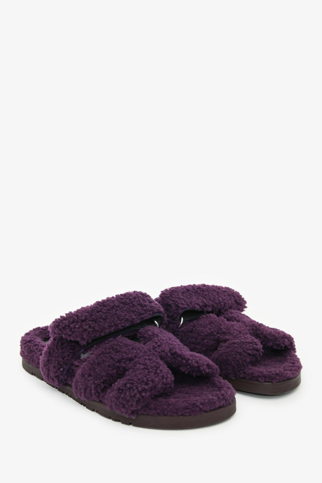 Hermes Purple Shearling Leather Chypre Sandals Size 36