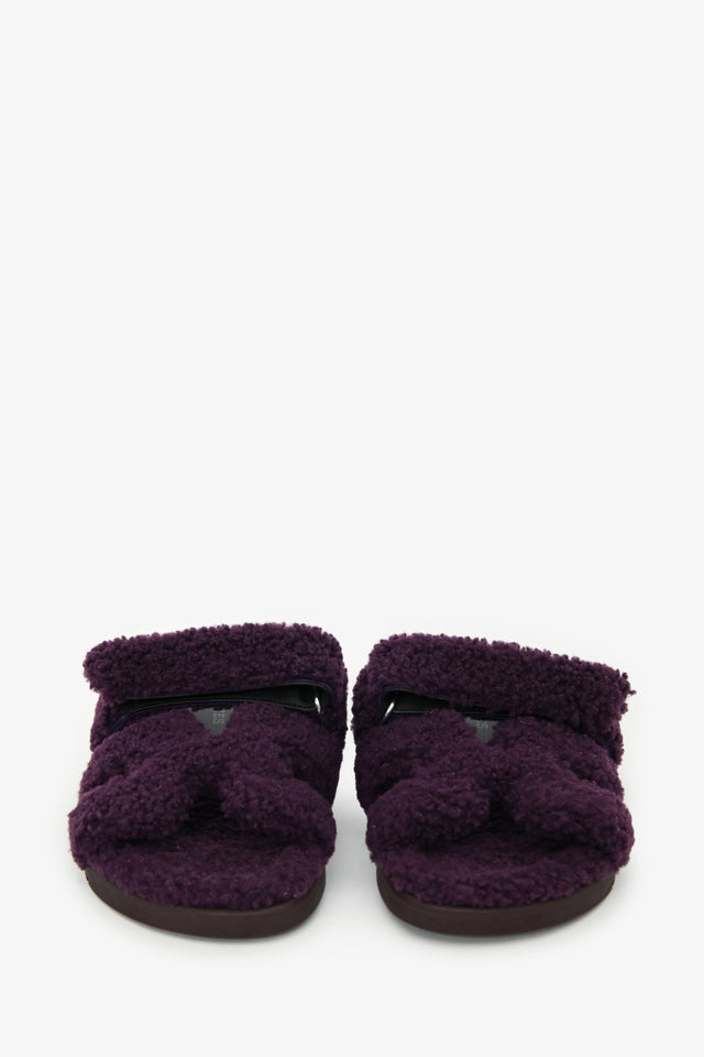 Hermes Purple Shearling Leather Chypre Sandals Size 36